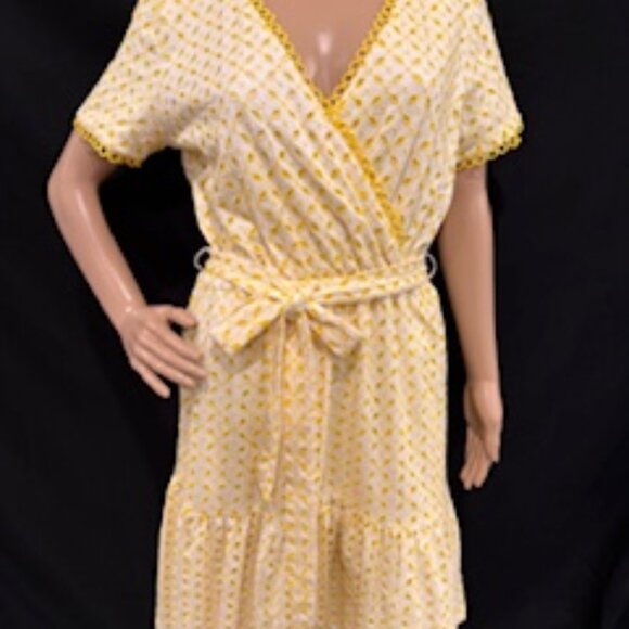 Gibson Latimer Cotton Midi Dress – Size M Yellow/White Embroidery Dress - Picture 1 of 9